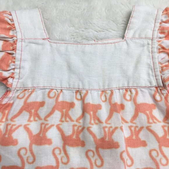 EGG Baby Girl Pink White 100% Linen Monkey Print Dress Size 12-18 Months - Picture 5 of 12